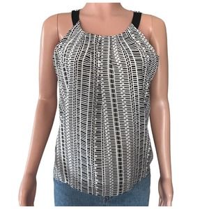 Banana Republic Shirt Womens Small Black Ivory Sleeveless Geo Print Lined
